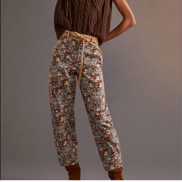 Anthropologie Boho Chic Corduroy Barrel Pants Blue Motif, Size 0 - Picture 2 of 10